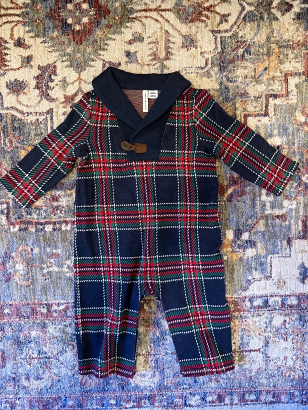 Janie and Jack Navy and Red Plaid Romper